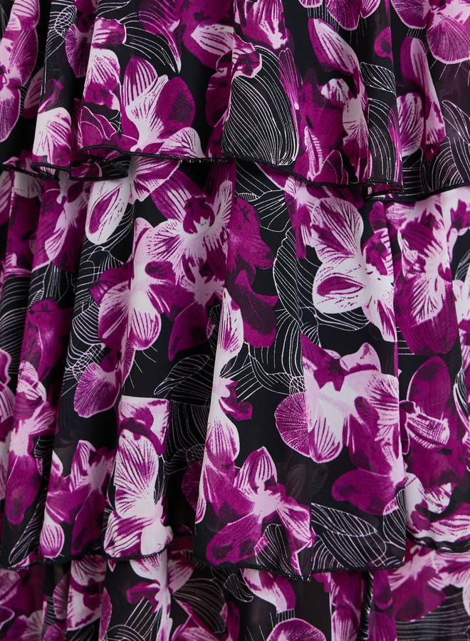 ستايلي فستان طويل بطبقات وطبعة أزهار للنساء - Image 4